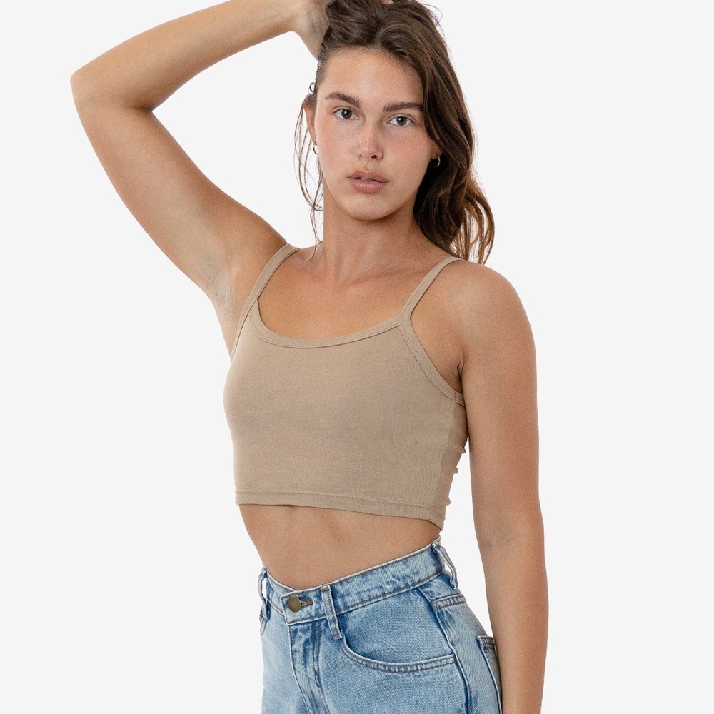 Los Angeles Apparel Baby Rib Spaghetti Crop Tank
